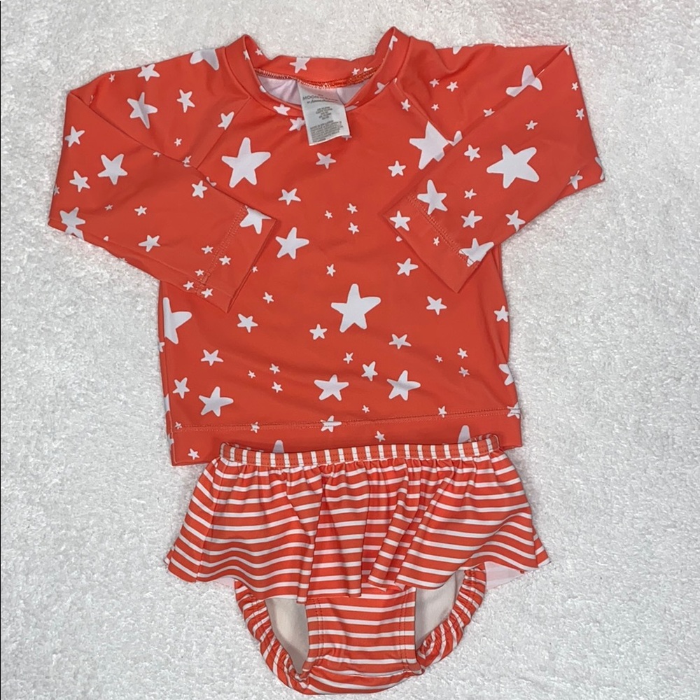Moon and Back Hanna Andersson rash guard bathing suit stars stripes 18/24m